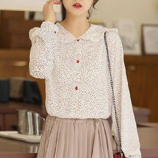 Long-sleeve Doted Chiffon Blouse As Shown In Figure - One Size