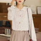Long-sleeve Doted Chiffon Blouse As Shown In Figure - One Size