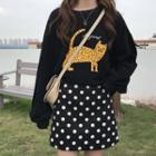 Leopard Print Pullover / Polka Dot A-line Mini Skirt