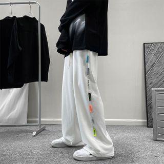 Lettering Applique Straight Leg Pants