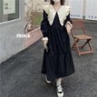 Two Tone Ruffle A-line Dress Black - One Size