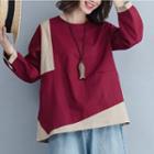 Color Block Long-sleeve T-shirt Red - One Size