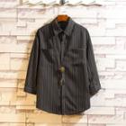Pocket-front Pinstripe 3/4 Sleeve Shirt