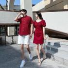 Couple Matching Puff-sleeve Mini A-line Dress / Shirt / Shorts / Set