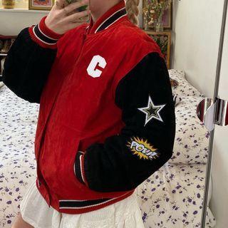 Lettering Print Long-sleeve Baseball Jacket