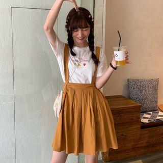 Short-sleeve Print T-shirt / Suspender Skirt