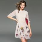 Elbow-sleeve Embroidery Dress