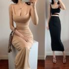 Set Of 2:spaghetti Strap Top + Plain Midi Sheath Skirt