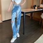 Tie-dyed Distressed Straight Leg Jeans