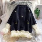 Star Applique Mesh Hem Sweater