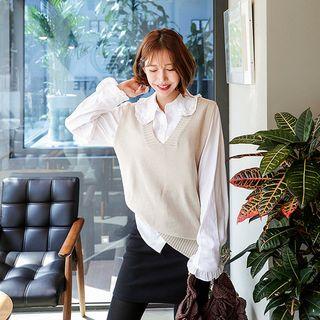 Deep V-neck Knit Vest