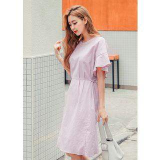 Plus Size Frill-sleeve Pintuck A-line Dress