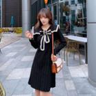 Long-sleeve Tie-front Sailor Collar A-line Dress