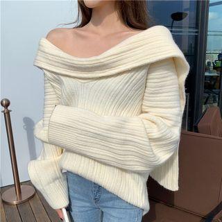 Off-shoulder Plain Knit Top As Shown In Figure - One Size