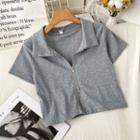 Short-sleeve Zipped Collared T-shirt Gray - One Size