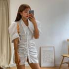 Chelsea-collar Puff-sleeve Shirred Minidress White - One Size