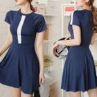 Short-sleeve Two-tone Swimdress