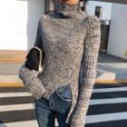 Turtleneck Slit-side Sweater Gray - One Size
