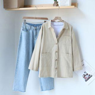 Cropped Pullover / Buttoned Cargo Jacket / Straight-cut Jeans