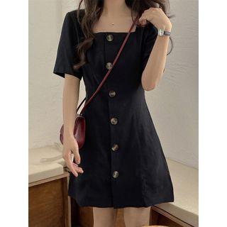 Short-sleeve Square-neck Plain Mini Dress