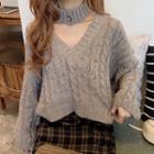 Knitted Cropped V-neck Sweater