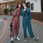 Long-sleeve Belted Cargo Jumpsuit