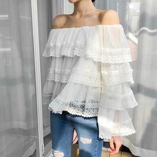 Off-shoulder Layered Lace Top White - One Size