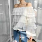 Off-shoulder Layered Lace Top White - One Size