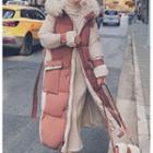 Furry Trim Color-block Tie-waist Padded Coat
