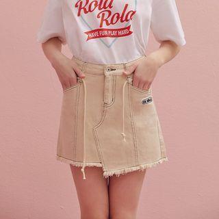 Asymmetric-hem Stitched A-line Skirt With Sash