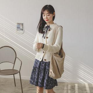 Button-down Waffle-knit Cardigan