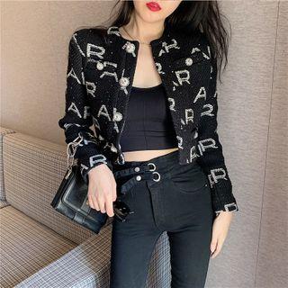 Plain Bralette / Lettering Crop Jacket / High-waist Skinny Pants
