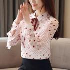 Ruffle Trim Long-sleeve Dotted Chiffon Blouse