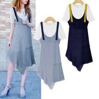 Set: Elbow-sleeve T-shirt + Suspender Dress