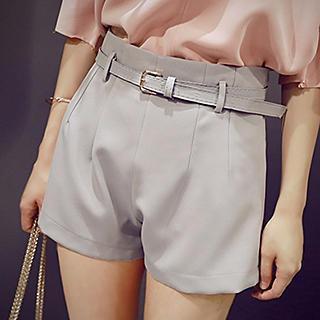 Belted Plain Shorts