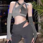 Set: Asymmetrical Two-tone Crop Tank Top + Oversleeves