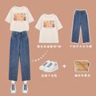 Short-sleeve Graphic Print T-shirt / Straight-fit Jeans