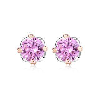 Sterling Silver Fashion Simple Geometric Pink Cubic Zirconia Stud Earrings Silver - One Size