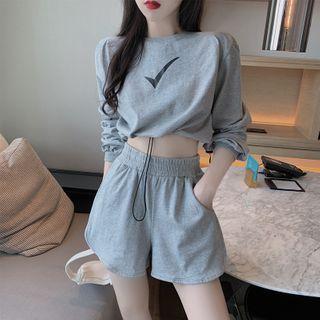Drawstring-hem Crop Top / High-waist A-line Shorts