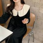 Peter Pan Collar Long-sleeve Dress Black - One Size