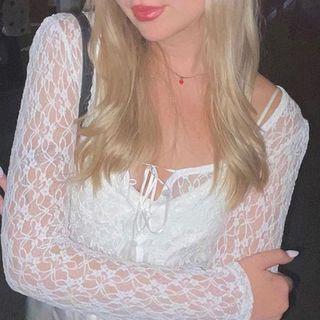 Lace See-through Tie-front Long Sleeve Top