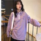 Embroidered Long-sleeve Oversize Polo Shirt