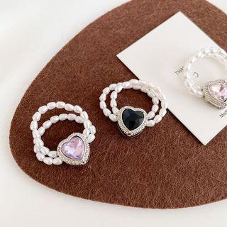 Heart Rhinestone Faux Pearl Ring