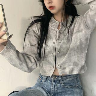 Tie-dyed Cardigan Light Gray - One Size
