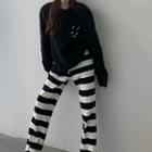 Printed Sweater / Striped Straight-cut Pants