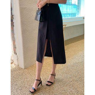 Deep-slit Lined Long Skirt