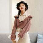 Long-sleeve Color-block Ruffled Shirt