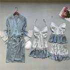 Loungewear Set : Lace Panel Suspender Sleep Dress + Camisole Top + Shorts + Robe
