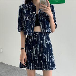 Short-sleeve Print Denim Jacket / Mini Skirt