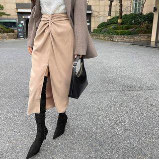 Deep-slit Knotted Long Skirt